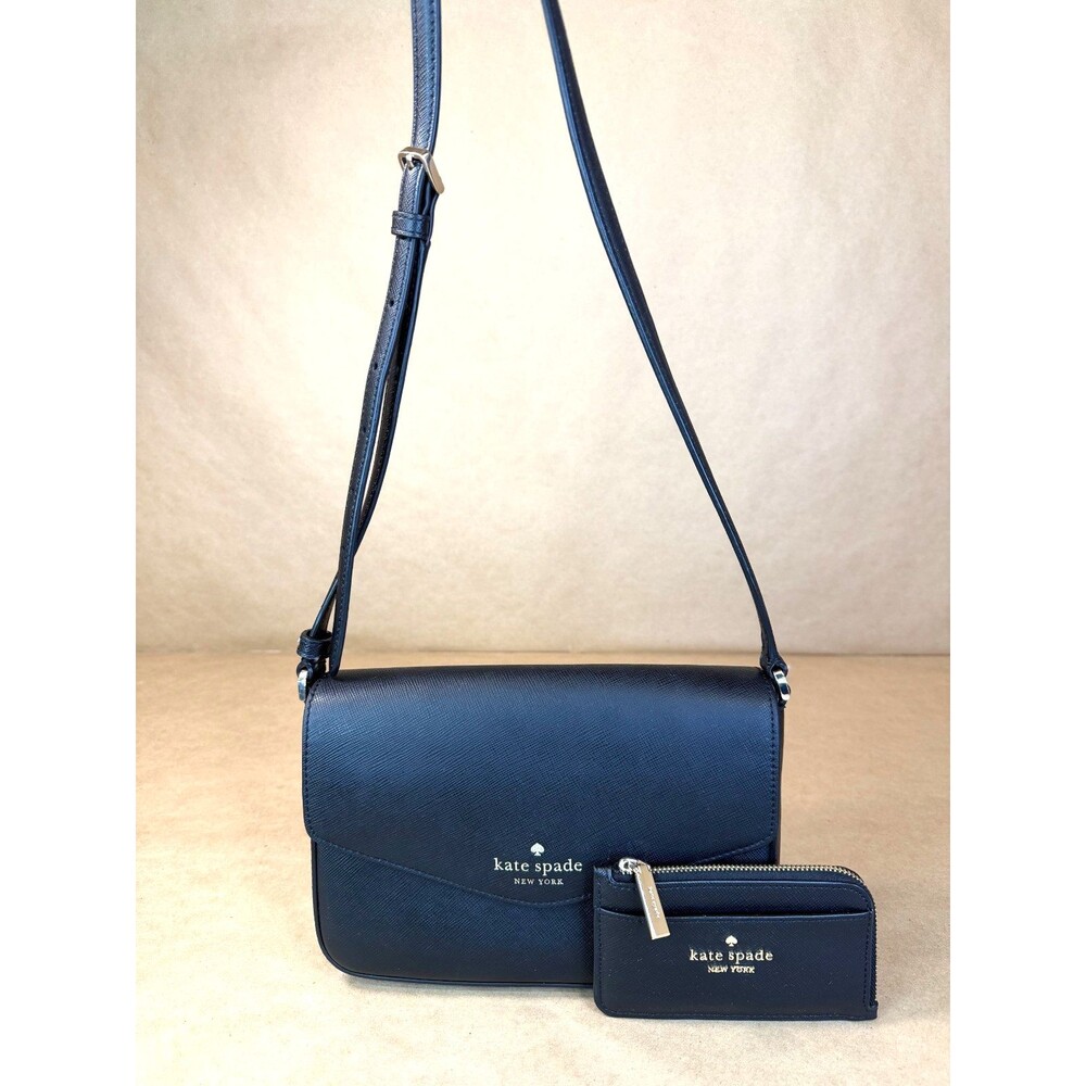 Kate Spade Black Saffiano Leather Sadie Crossbody & Madison Slim Cardholder SET